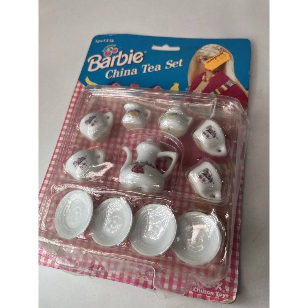Vintage 1994 Barbie China Tea Set Chilton Toys 8617-9 Cherry Design